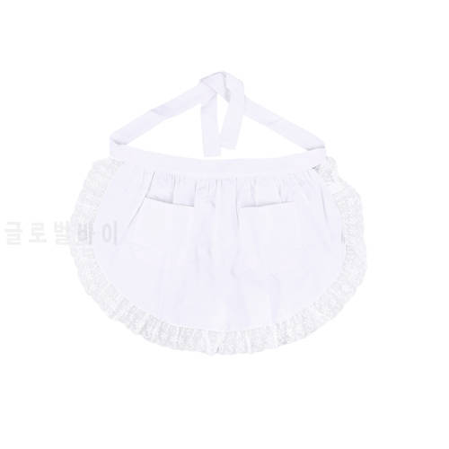 Cotton Waist Apron Lace Short Apron with Pockets for Maid Waitress Servant (White)