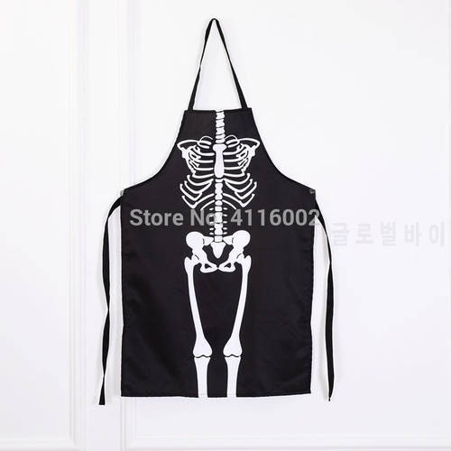 25pcs Novelty Adult Apron Halloween Scary Skeleton Ghost Long Aprons Cooking Painting Art Kitchen BBQ Party Accessory