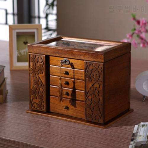 Wooden Jewelry Box Storage Box Retro Wood Clover Cosmetic Boxes With Lock Special Offer Organization Case Organizador Organizer