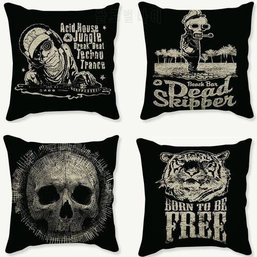 Fashion Skull Printed Pillowcase Cushion Black Punk Style Cotton Linen Home Decorative Car Sofa Chair Throw Pillows