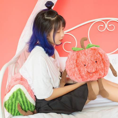 Kawaii plush cherry chair cushion soft real life watermelon seat cushion Smiling fruit shape funny fun pillow