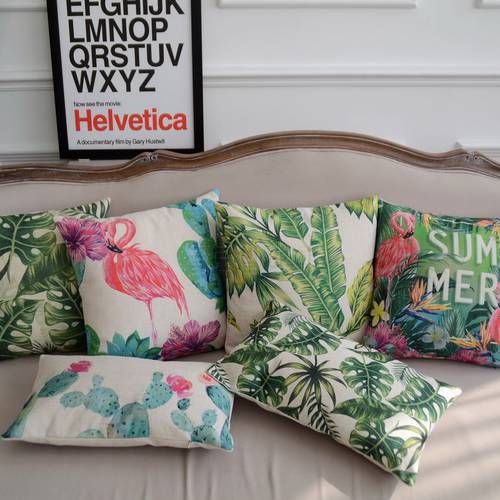 Flamingo Succulents Palm Tree Digital Print Pillowcase American Cushion Decorative Pillow Home Decor Sofa Throw Pillows Almofada