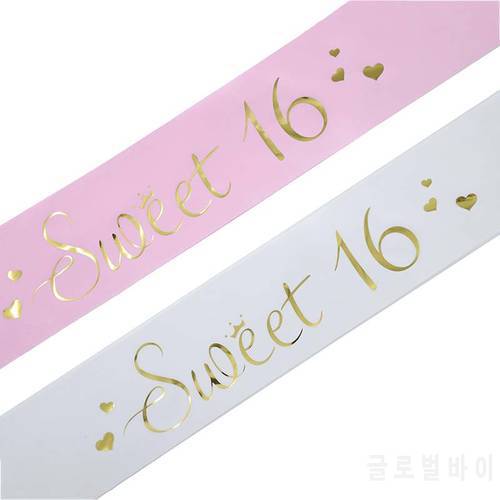Sweet 16 Birthday Satin Sash for Girls Princess 16th Birthday Party Decoration Ideas Supplies Favor Gifts White Pink