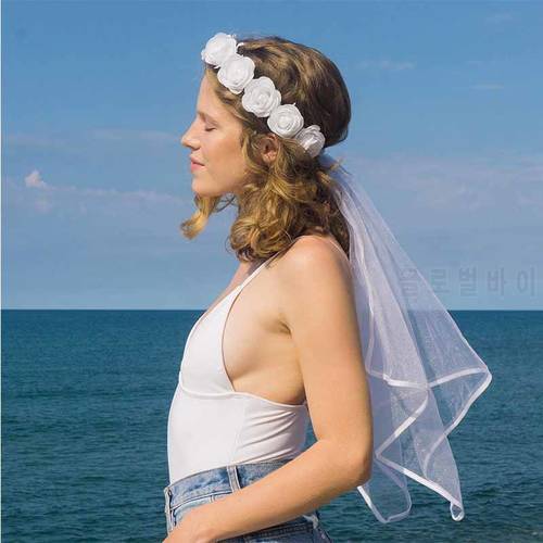 Rose Flower Crown Veil for garden beach wedding Bachelorette hen Party Bridal Shower Bride to Be Engagement Decoration Favor