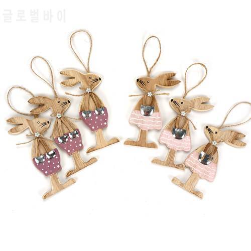 Easter Decoration 6Pcs/Set Easter Rabbits Party Diy Decoration Handmade Wood Craft Festival Gift Beautiful Bunny Happy Easter