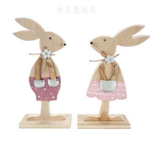 Easter decorations wood Easter rabbit 3 types with easter egg ribbon stand decoration 2021 New Arrival diy Ornament zakka