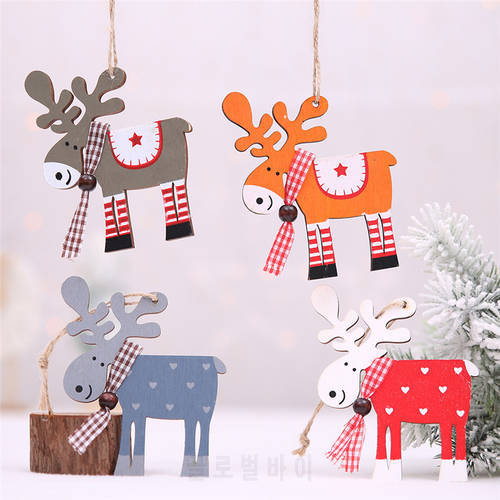 Christmas Ornaments Christmas Tree Decor Wood Painted Elk Pendant Xmas Party Decor Deer Pendants Christmas Decoration for Home