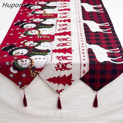 Cotton Embroidered Christmas Table Runners 180*35cm Deer Christmas Tree Cloth Cover for Home New Year Decoration 2022 Navidad