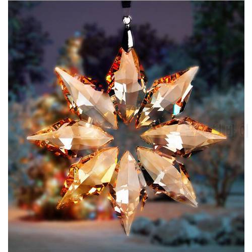 3.5inch DIY Champagne Christmas Snowflake Hanging Glass Pendants Crystal Suncatcher Prism Chandelier Parts Ornament Party Decor