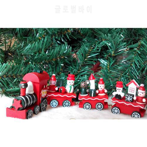 Vintage Wood Train Christmas Ornaments Santa Claus Dolls Decoration Mini 4 Trains birthday party wedding decor favor gift red
