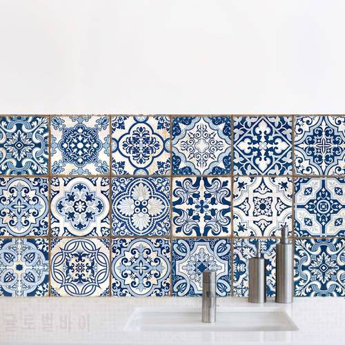 Toilet kitchen decoration simulation Blue and white ceramic diy Sticker Modern home decor accessories wall art mural wallpaper