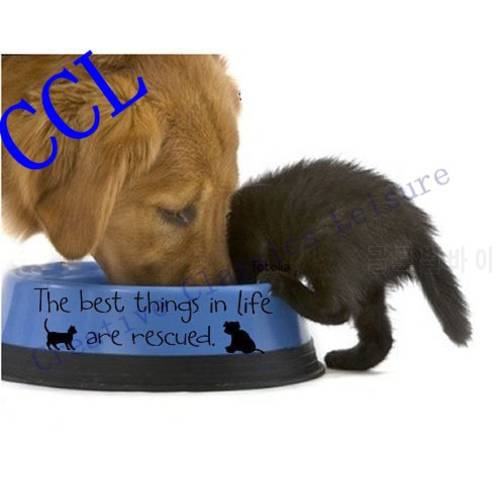 The Best Things In Life Are Rescued - Vinyl Pet Decal Sticker for dog or cat bowl decoration ,20x5cm