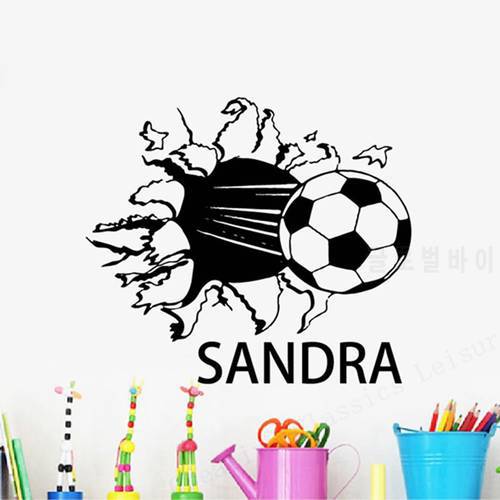 Custom Soccer Ball Name Decals Personalized Kids Boys Room Vinyl Wall Decals Decoration Soccer Gym Sports Vinyl Sticker Decor
