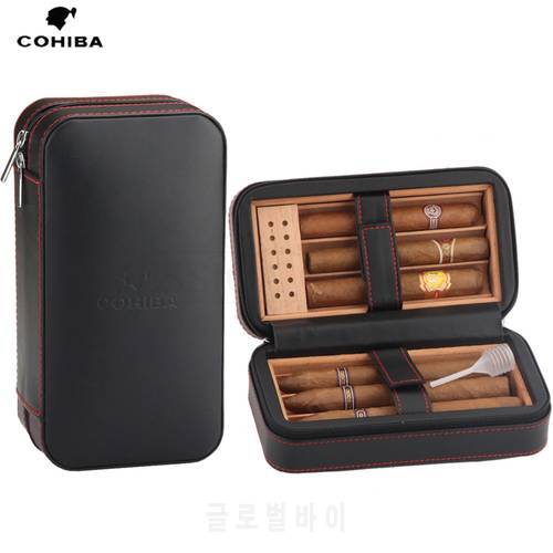 Travel Cigar Humidor Box Leather Cigar Case Portable Cedar Wood Humidor Hold 6 Cigars With Humidifier