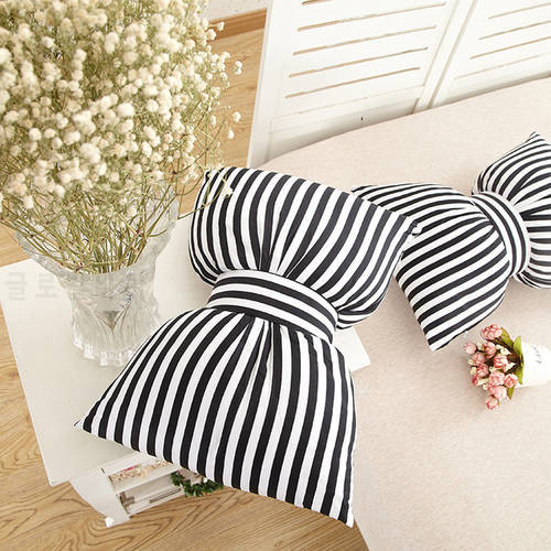 Creative Cotton Stripe Bow Pillows Sofa Cushion Removable Washable Car Head Pillow for Home Car Decoration
