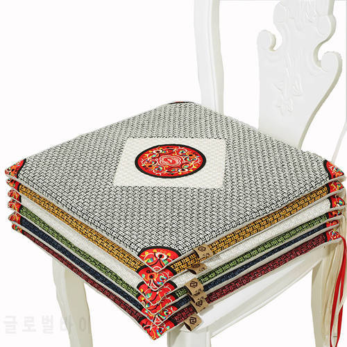 Ethnic Embroidered Hessian Square Seat Cushion Office Chair Pad Seat Cushions Auto Chinese Chair Cushions for Dining Chairs
