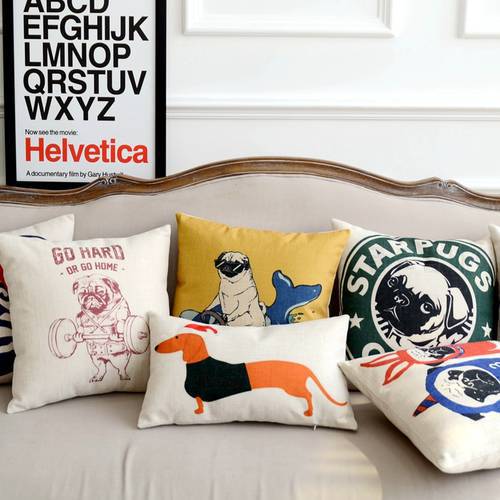 Cute Pug Family Printed Pillowcase Cartoon Pet Dog Cushion Decorative Pillow Cushions Home Decor Sofa Throw Pillows 45*45cm