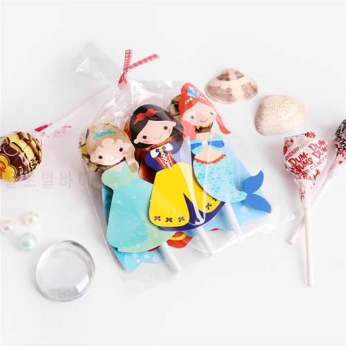 54pcs Snow White Cartoon Lollipop Candy Decorating Cards Kids Birthday Party Supplies Handmade Candy Packaging Cards