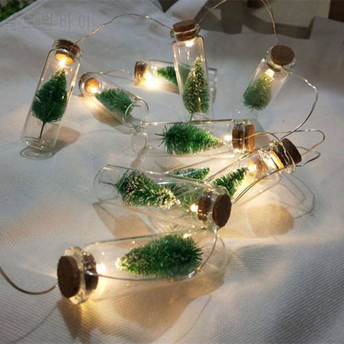 1M 10pcs Mini Christmas Tree LED String Fairy Lights Glass Bottle Pendant Natale Garland Xmas Decorations for Home New Year Gift