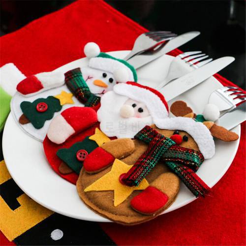 6Pcs 2021 Christmas Decorations For Home Table Dinner Decor Cute Cutlery Suit Knifes Folks Bag Holder Pockets Xmas New Year