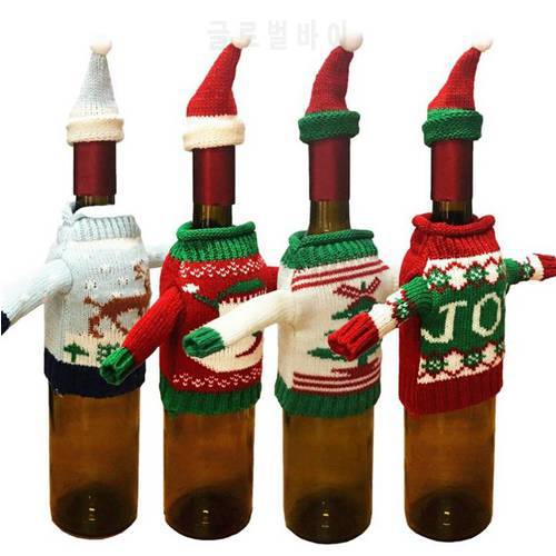 Christmas Knit Sweater Hat Wine Bottle Cover set Snowman Reindeer XMAS Tree Bottle Covers Holiday Event Gift Wrap Decorations