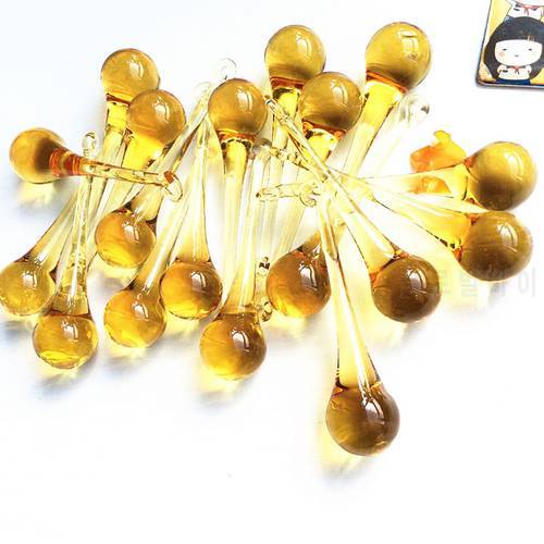 50pcs 20x80mm Glass Gold yellow RainPrisms Pendant Glass Chandelier Parts For Hanging Home Decoration