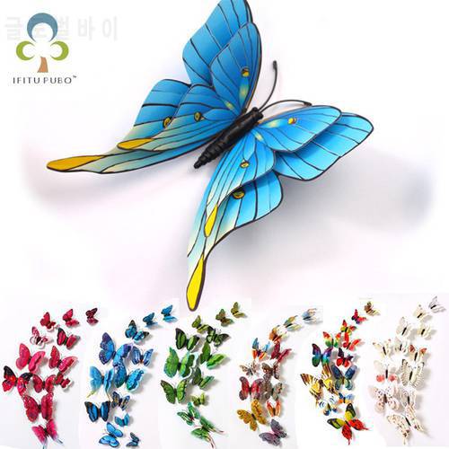 12pcs 3D Large Double Layer Magnet Butterfly For Kids Rooms Home Decor Vinyl Wall Fridge Christmas decoration stickers