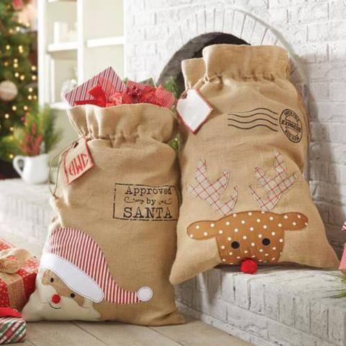10pcs/lot new arrival good quality Christmas santa sack santa gift bag for decoration canvas santa sacks burlap santa sack