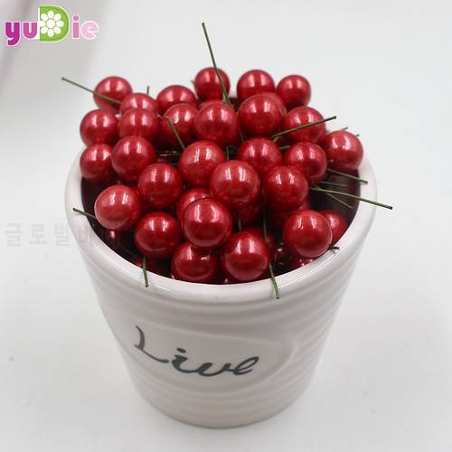 40pcs/lot Mini Fake Plastic Fruit Small Berries Artificial Flower red cherry Stamen Pearlized Wedding Christmas Decorative