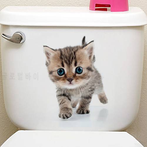3D Toilet Stickers Cat Dog Wall Sticker Bathroom Bedroom Animal Decals Home Decoration Art Poster J2Y