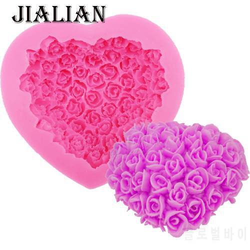 3D Hreat Love shape roses flowers soap mould chocolate wedding cake decorating tools DIY fondant silicone mold T0299