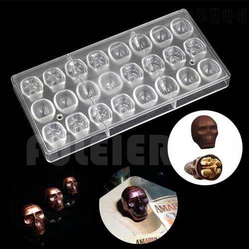Halloween 3D Skull Shape Polycarbonate Chocolate Mold Diy Kitchen Confectionery Tools Cake Decoration Baking Candy Mould