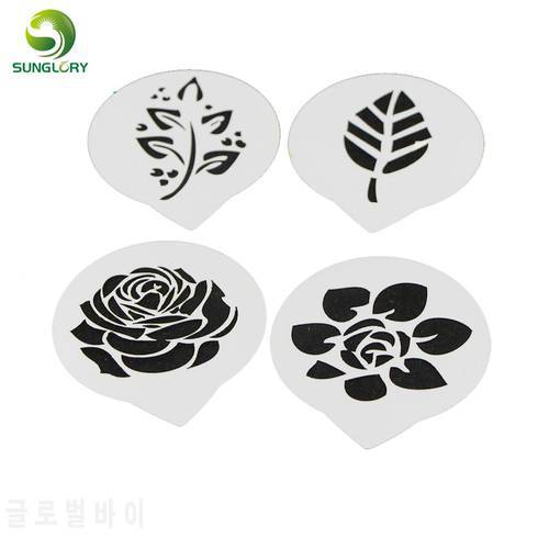 4PCS Rose Flower Leaf Cake Stencil Wedding Decoration Coffee Cupcake Cookie Stencils Cake Template Mold Baking Tools For Cakes