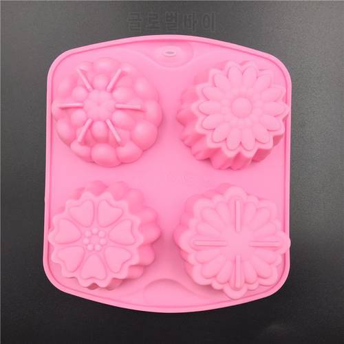 Non-stick 4 even pudding Jelly Mooncake Mold handmade soap molds flower silicone cake mold heat resistant