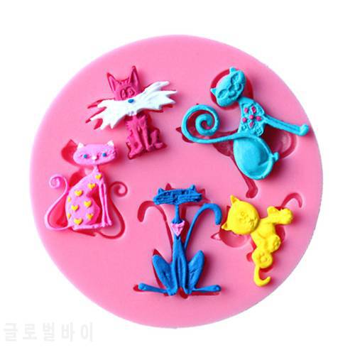 Free Shipping Five Cats Cooking Tools Wedding Decoration Silicone Mould Baking Fondant Sugar Craft Molds Diy Cake Cake Candy