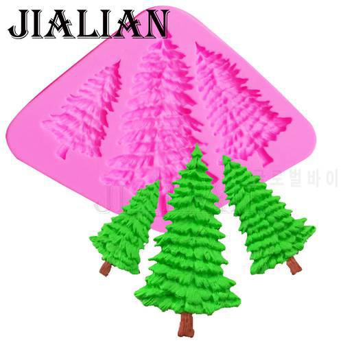 3 Hole Christmas Tree silicone fondant moulds pine cake decorating tools chocolate gumpaste mold kitchen bar supplies T0972