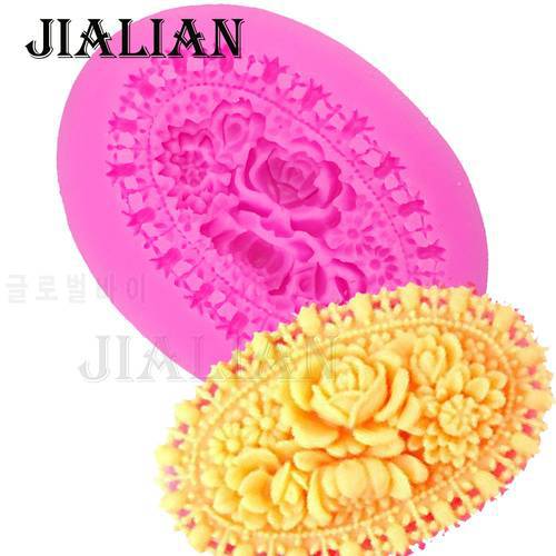 100% Good grade silicone roses Flowers lace soap mould wedding cake decorating tools DIY baking fondant silicone mold T0244