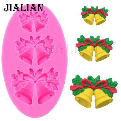 3 Hole Christmas bells chocolate Candy Cookie cake decorating tools DIY baking fondant silicone mold Gumpaste Candy T0469