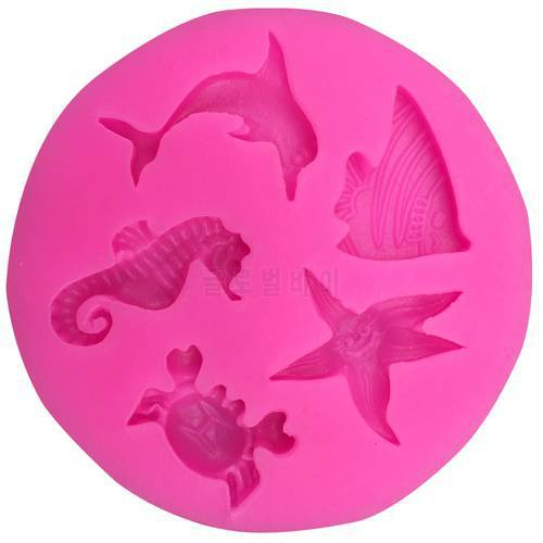 Dolphins hippocampus starfish fondant silicone mold kitchen baking chocolate pastry candy Clay making cupcake decoration FT-0104