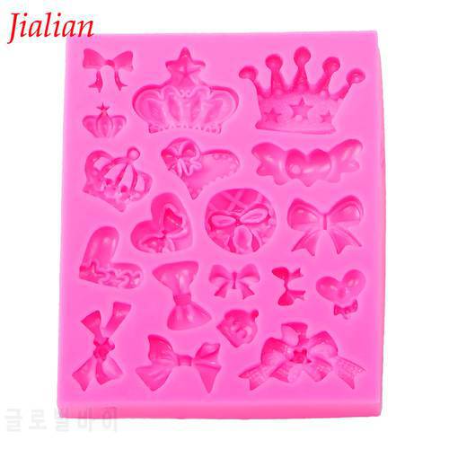 Many crown bowknot Shape 3D fondant cake silicone mold for polymer clay molds kitchen chocolate pastry candy making tools F-0226