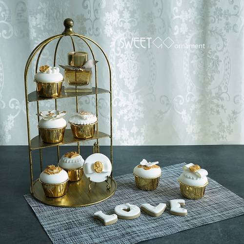 SWEETGO Vintage gold birdcage cupcake stand cake pops decorating tools party sweet dessert table supplier baker showcase