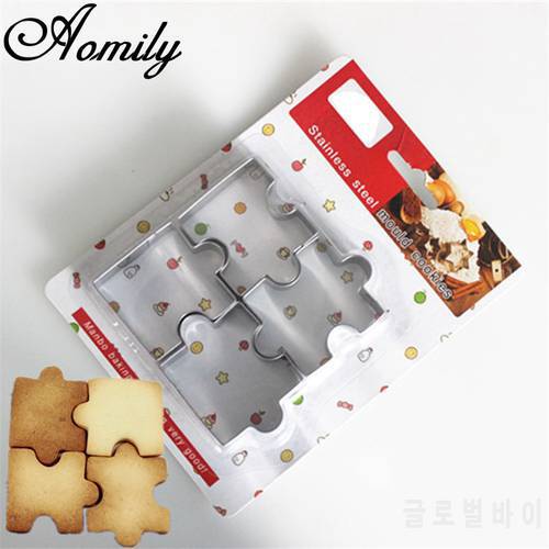 Aomily 4pcs/Set Stainless Steel Puzzle Piece Cookie Cutter Cake Frame Mould Pastry Biscuit Fondant Sugarcraft Baking Tools