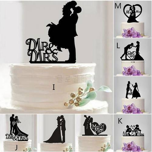 New Arrival Mr Mrs Wedding Decoration Cake Topper Acrylic Black Romantic Bride Groom Cake Accessories For Wedding Party Favors