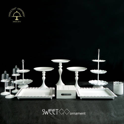 SWEETGO 12 pieces cake stand set White metal wedding cake tools cupcake decoration tray for party event sweet table supply