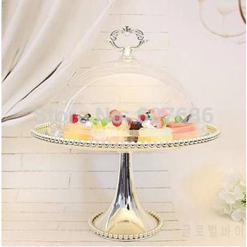 1 Tier Silvery Metal Wedding Cupcake Stand with Acrylic Cover Cake Food Display Holder Party Event Decoration Free Shipping