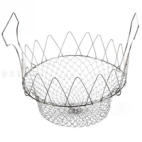 Collapsible Stainless Steel Colander Mesh Basket Steam Rinse Strainer Filter Kitchen Sieve Fry French Chef Basket Cooking Tools