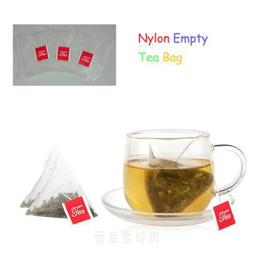 100pcs/lot Large Nylon Empty Pyramid Teabag Tea Infuser Strainer Teabags 6.5*8CM