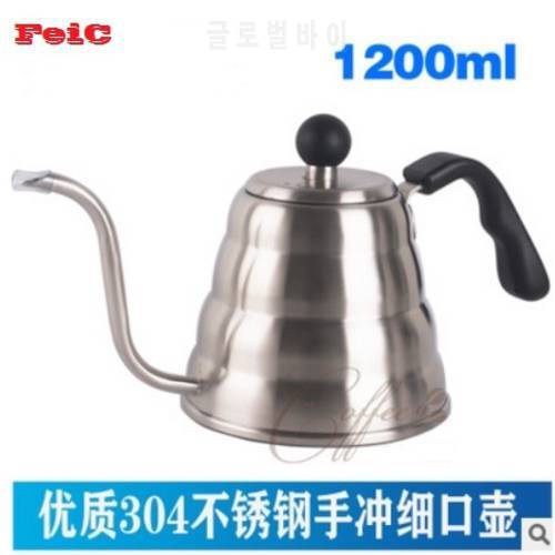 FeiC 1pc 1.2L V60 Style Tea and Coffee Drip Kettle pot stainless steel gooseneck spout Kettle hot water for Barista
