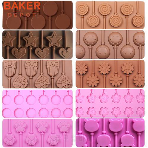BAKER DEPOT Silicone lollipop mold candy chocolate molds round cake decorating form bake bakeware tool bear lolipops cake molds