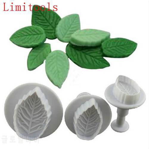 Cake Rose Leaf Plunger 3Pcs Fondant Decorating Sugar Craft Mold Cutter Cake Decorating Pastry Cookie Cake Tools Shipping